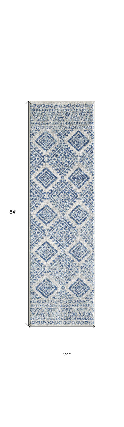 7' X 7' Ivory and Blue Runner Rug