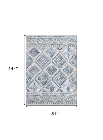 7' X 7' Ivory and Blue Runner Rug