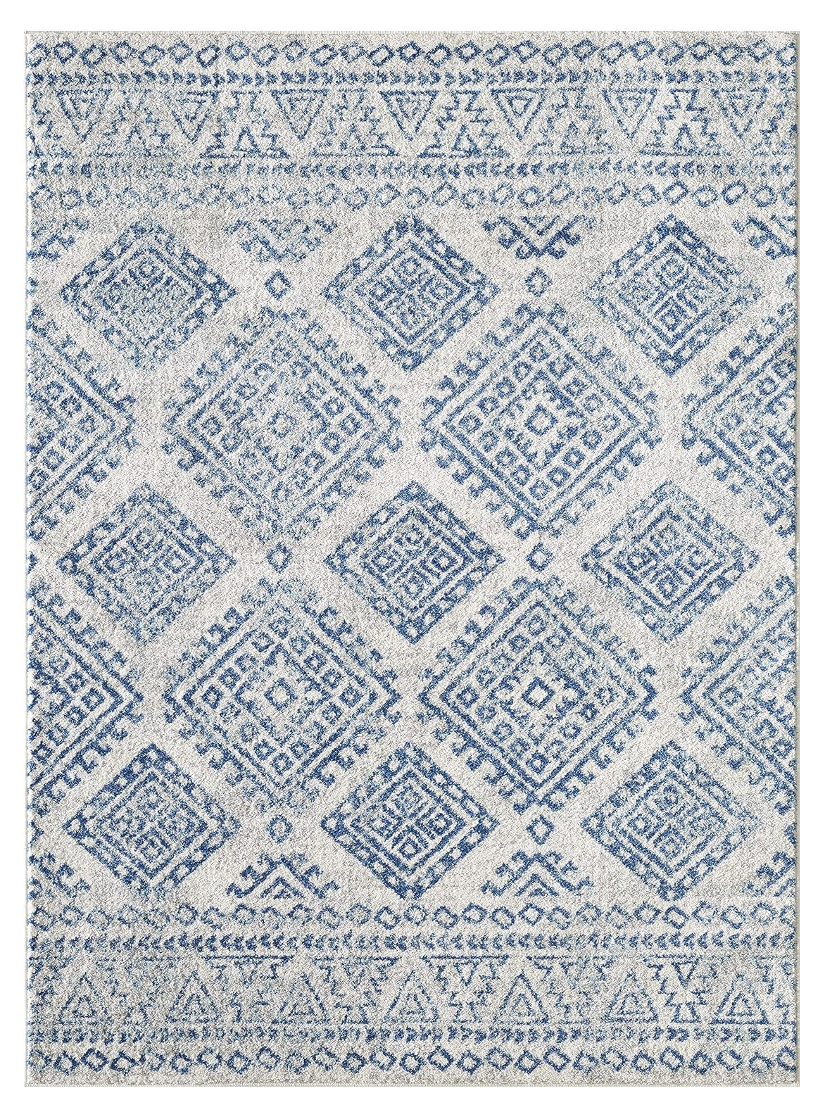 7' X 7' Ivory and Blue Runner Rug