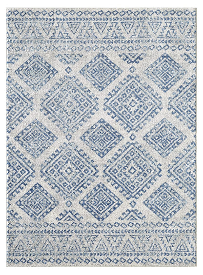 7' X 7' Ivory and Blue Runner Rug