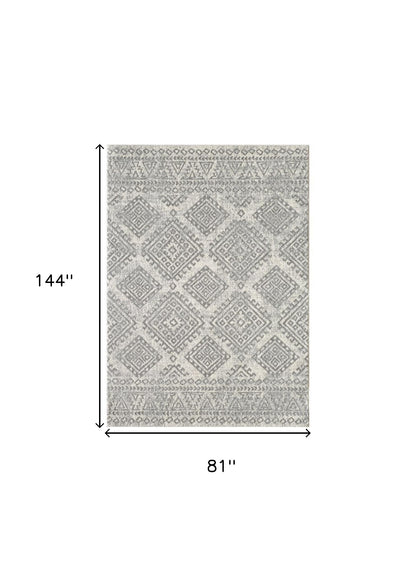 7' X 12' Gray and Ivory Geometric Area Rug