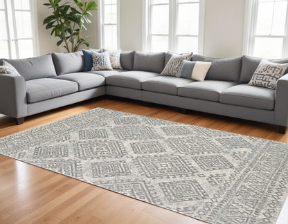 7' X 12' Gray and Ivory Geometric Area Rug