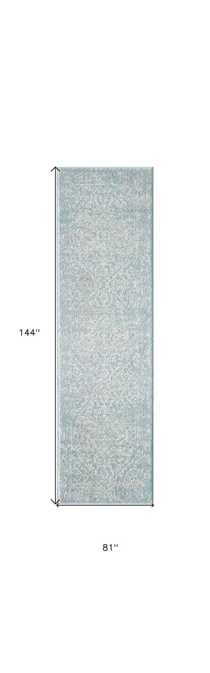 7' X 12' Blue and Ivory Area Rug