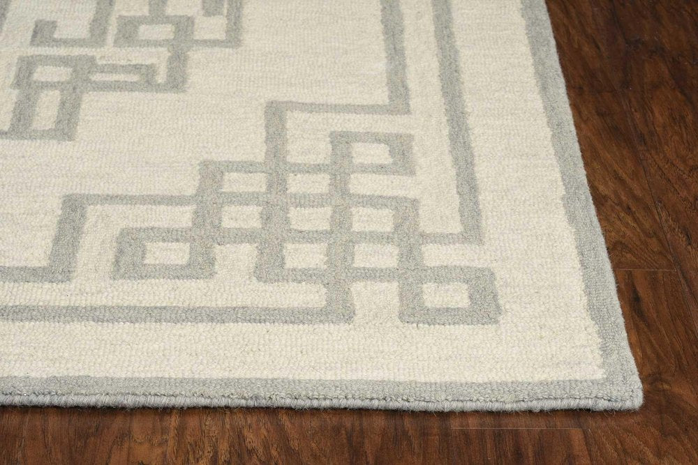 5' X 7' Ivory And Gray Wool Geometric Hand Tufted Area Rug