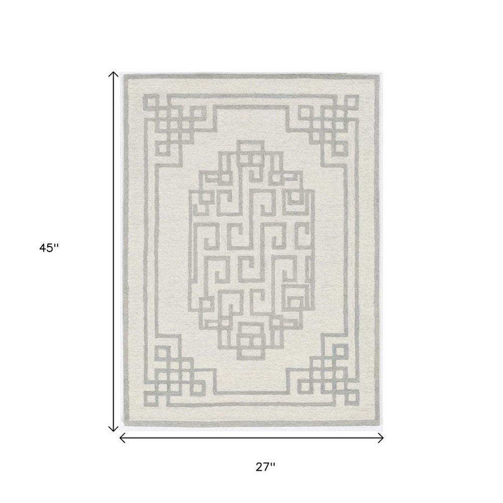 5' X 7' Ivory And Gray Wool Geometric Hand Tufted Area Rug