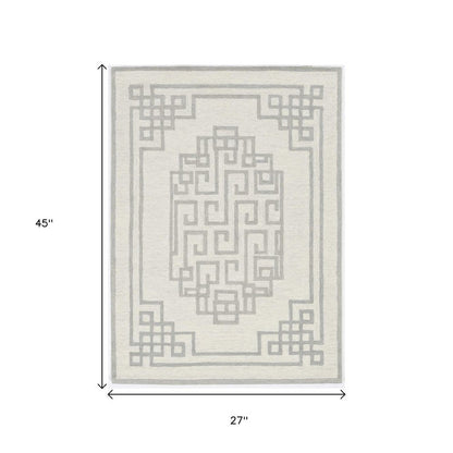 9' X 12' Ivory And Gray Wool Geometric Hand Tufted Area Rug