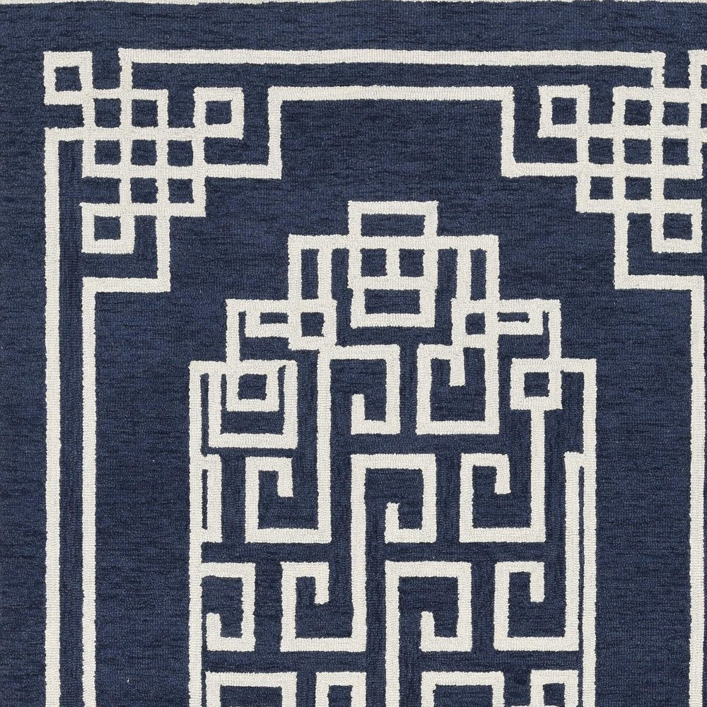8' X 10' Navy Blue And Ivory Wool Geometric Hand Tufted Area Rug