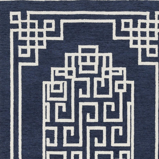8' X 10' Navy Blue And Ivory Wool Geometric Hand Tufted Area Rug