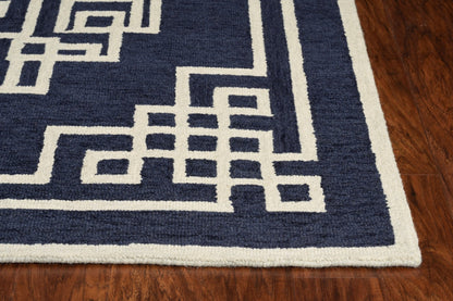 8' X 10' Navy Blue Ivory Hand Tufted Greek Key Medallion Indoor Area Rug