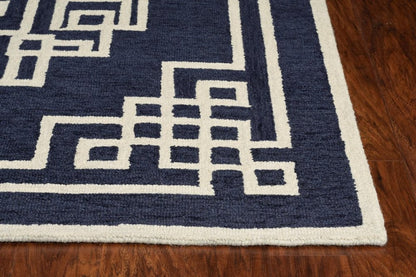 5' X 7' Navy Blue And Ivory Wool Geometric Hand Tufted Area Rug