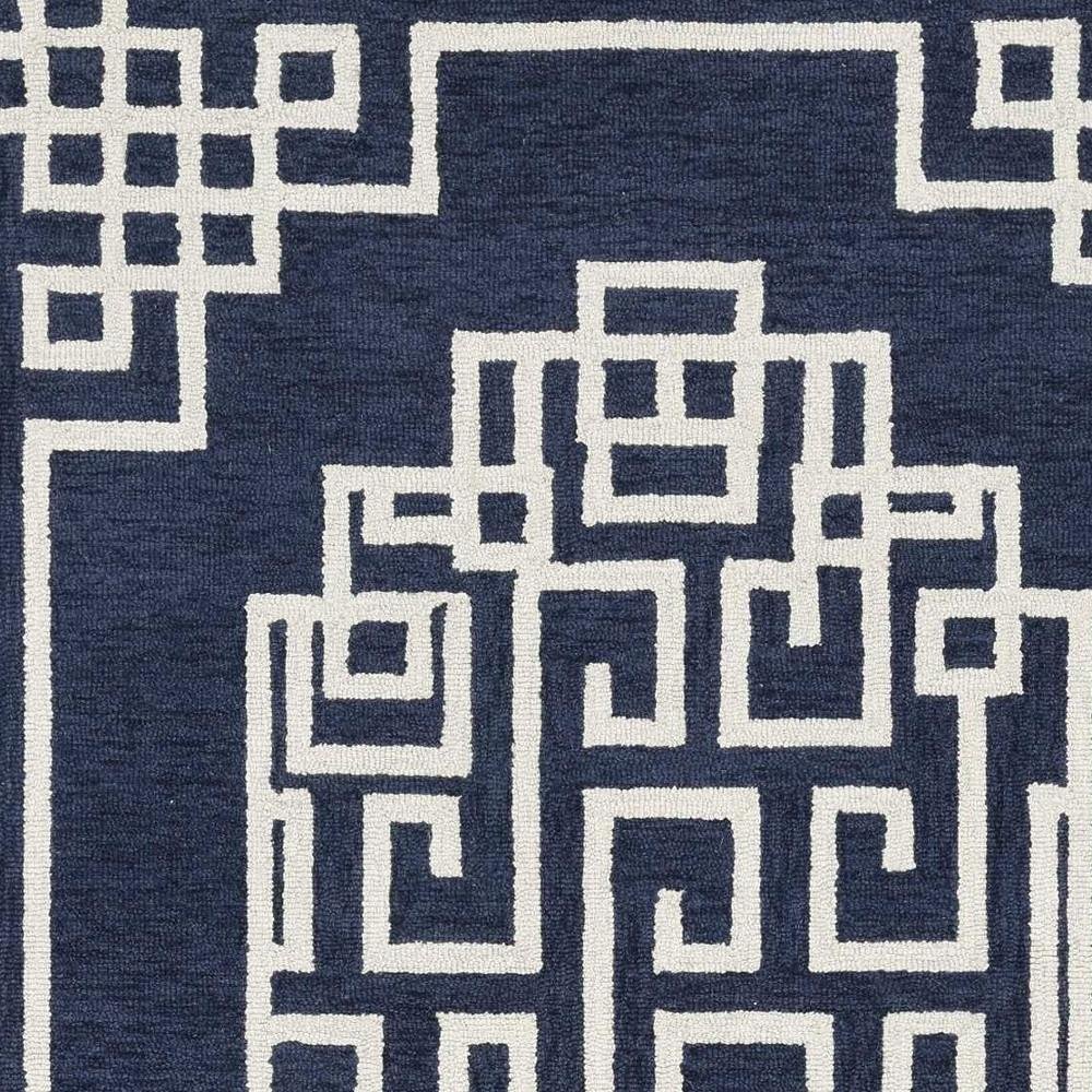 8' X 10' Navy Blue And Ivory Wool Geometric Hand Tufted Area Rug