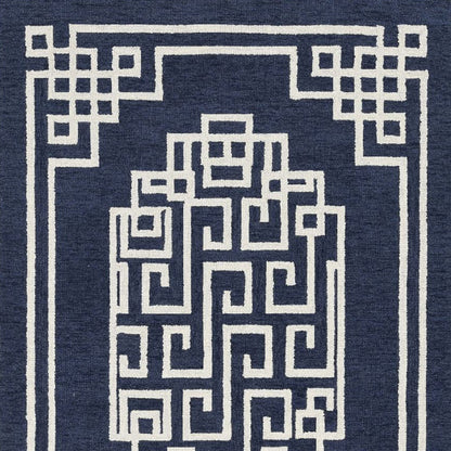 8' X 10' Navy Blue Ivory Hand Tufted Greek Key Medallion Indoor Area Rug