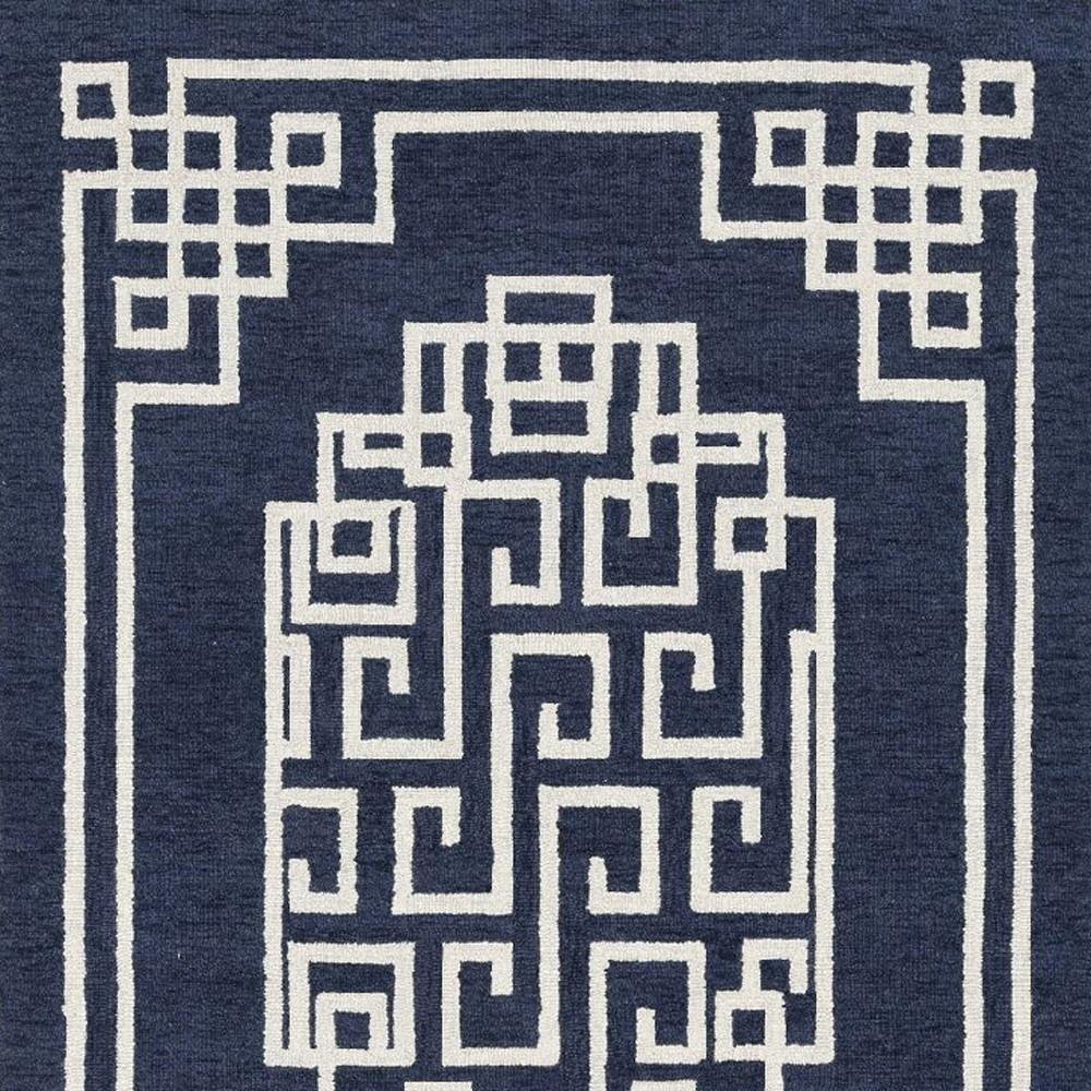 8' X 10' Navy Blue And Ivory Wool Geometric Hand Tufted Area Rug