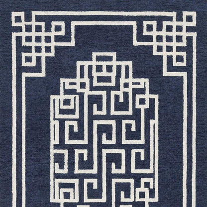 8' X 10' Navy Blue And Ivory Wool Geometric Hand Tufted Area Rug