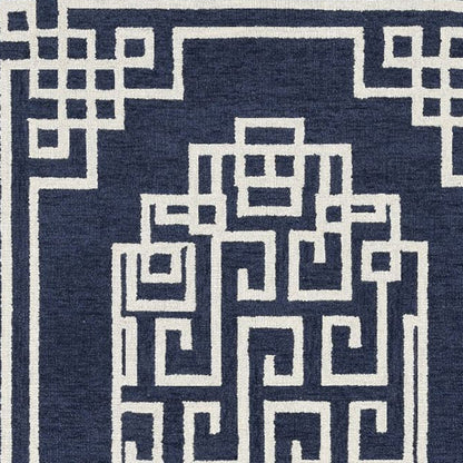 8' X 10' Navy Blue Ivory Hand Tufted Greek Key Medallion Indoor Area Rug