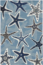 2' X 3' Navy Blue And Aqua Starfish Hand Tufted Area Rug