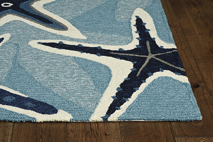 2' X 3' Navy Blue And Aqua Starfish Hand Tufted Area Rug
