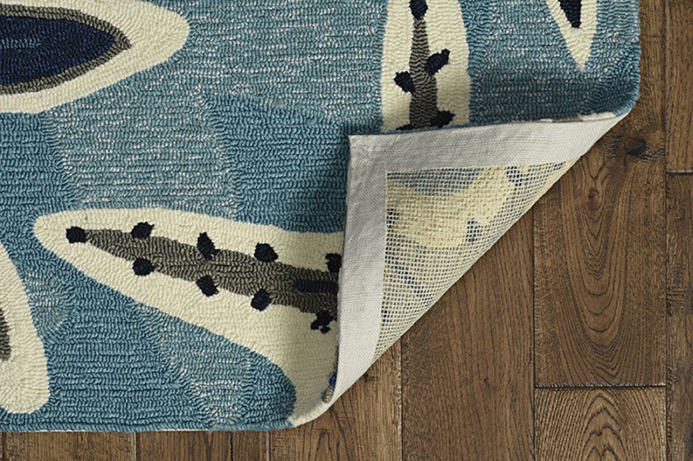 2' X 3' Navy Blue And Aqua Starfish Hand Tufted Area Rug