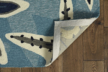 2' X 3' Navy Blue And Aqua Starfish Hand Tufted Area Rug