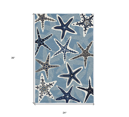 2' X 3' Blue Starfish Hand Tufted Area Rug