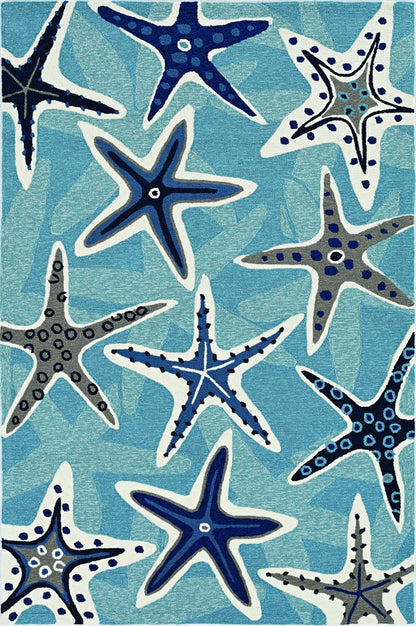 8' Blue Round Abstract Indoor Outdoor Area Rug