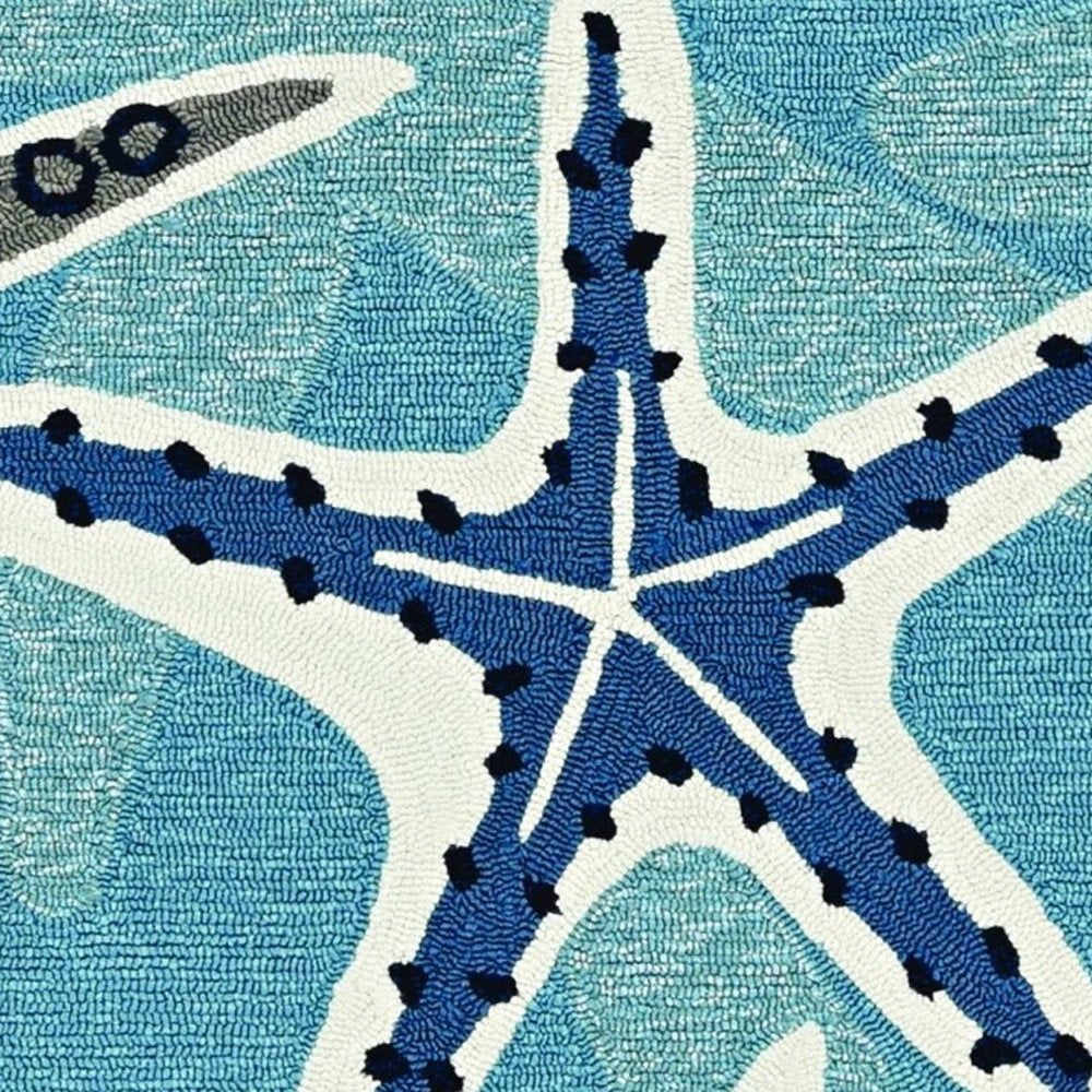 8' Blue Round Abstract Indoor Outdoor Area Rug