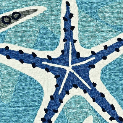 8' Blue Round Abstract Indoor Outdoor Area Rug