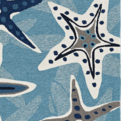 2' X 3' Navy Blue And Aqua Starfish Hand Tufted Area Rug