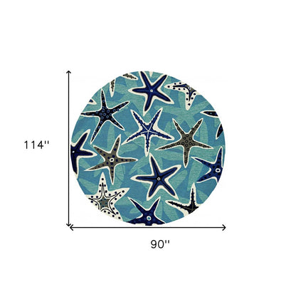 2' X 3' Navy Blue And Aqua Starfish Hand Tufted Area Rug