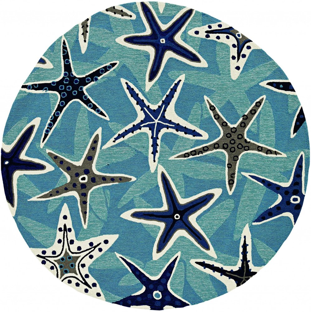 2' X 3' Navy Blue And Aqua Starfish Hand Tufted Area Rug