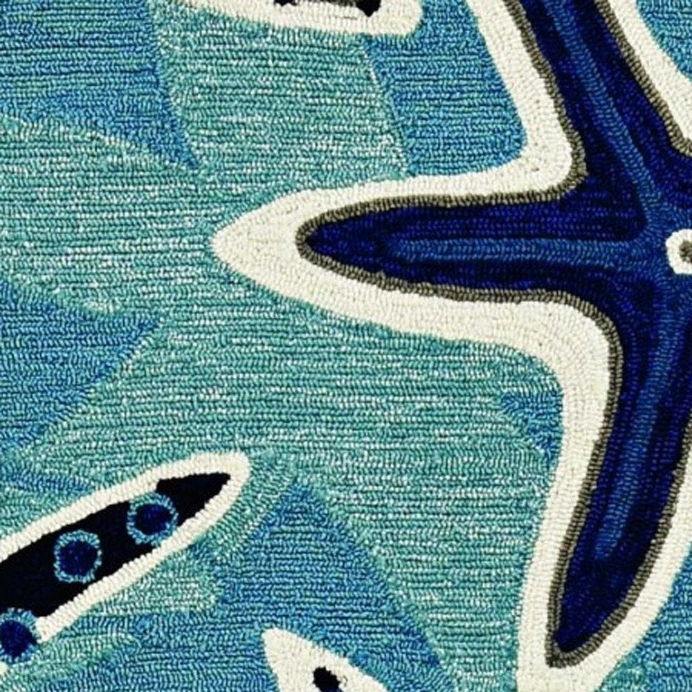2' X 3' Navy Blue And Aqua Starfish Hand Tufted Area Rug