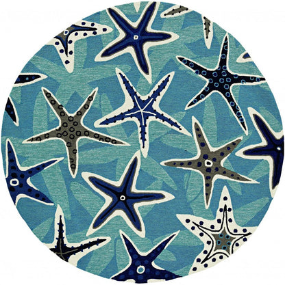 2' X 3' Navy Blue And Aqua Starfish Hand Tufted Area Rug