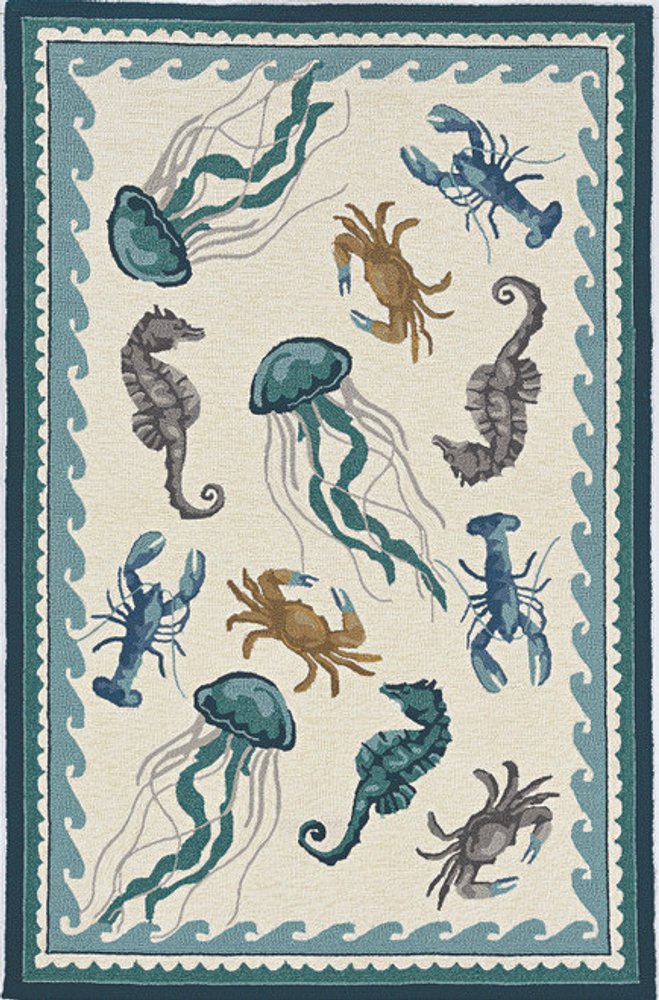 8' X 10' Teal Blue Round Abstract Indoor Outdoor Area Rug