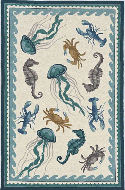 8' X 10' Teal Blue Round Abstract Indoor Outdoor Area Rug