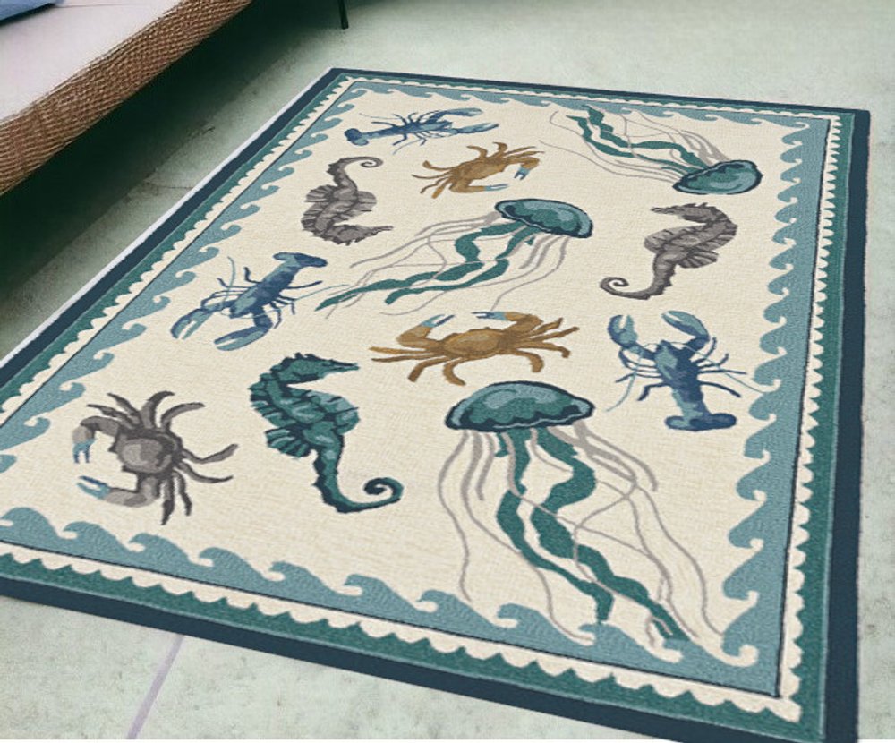 8' X 10' Teal Blue Round Abstract Indoor Outdoor Area Rug