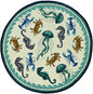 8' Ivory And Teal Blue Round Seashell Handmade Indoor Outdoor Area Rug