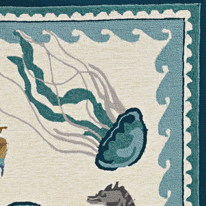 8' X 10' Teal Blue Round Abstract Indoor Outdoor Area Rug