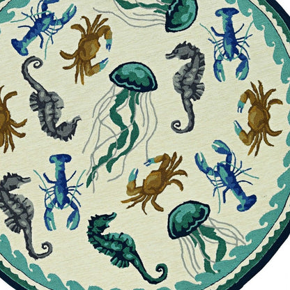 8' X 10' Teal Blue Round Abstract Indoor Outdoor Area Rug