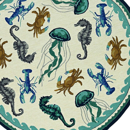 5' X 8' Teal Blue Round Abstract Indoor Outdoor Area Rug