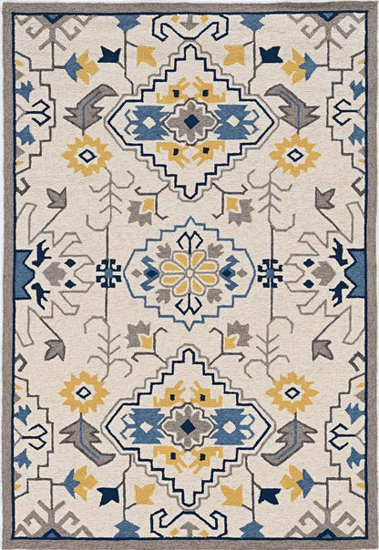 3' X 5' Ivory Blue And Yellow Southwestern Hand Tufted Area Rug
