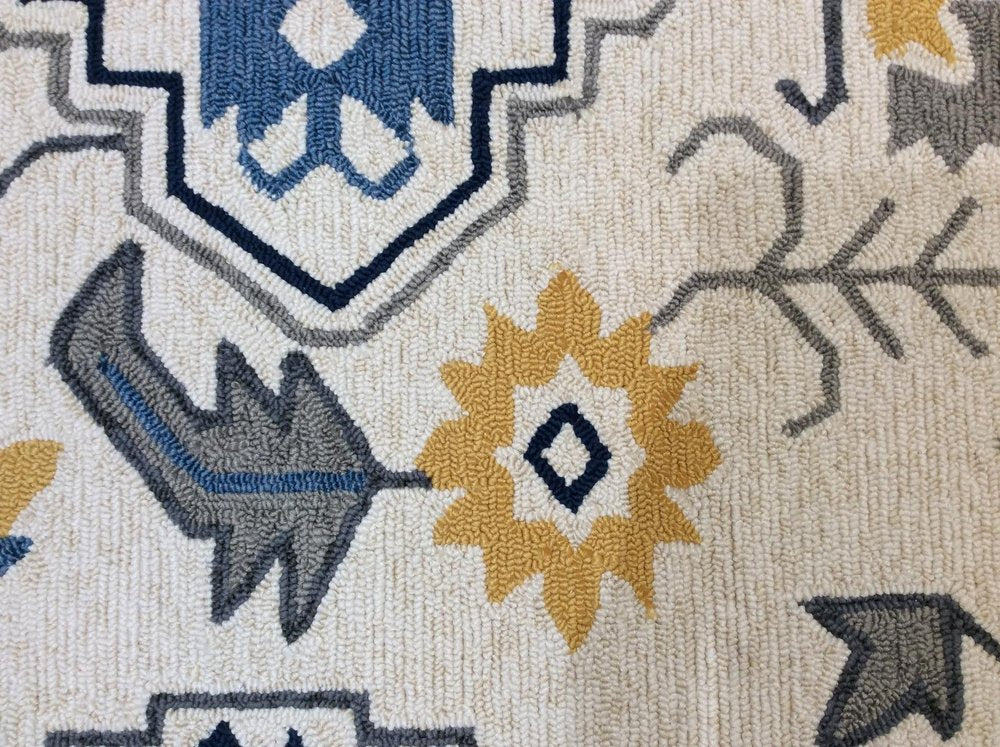 2' X 3' Ivory Blue And Yellow Southwestern Hand Tufted Area Rug