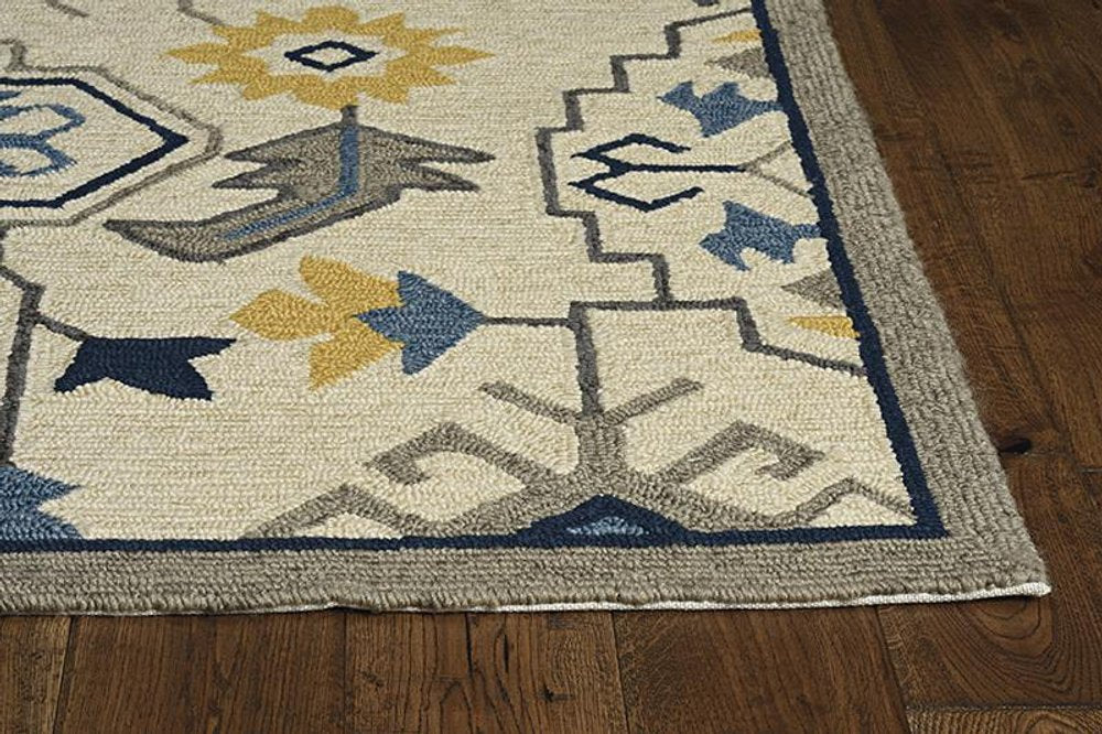 2' X 3' Ivory Blue And Yellow Southwestern Hand Tufted Area Rug