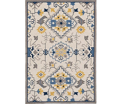 2' X 3' Ivory Blue And Yellow Southwestern Hand Tufted Area Rug