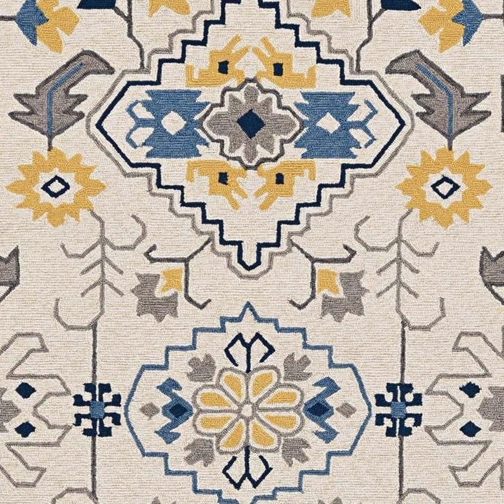 2' X 3' Ivory Blue And Yellow Southwestern Hand Tufted Area Rug