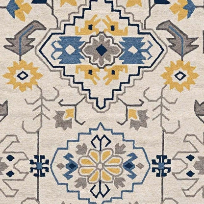 2' X 3' Ivory Blue And Yellow Southwestern Hand Tufted Area Rug