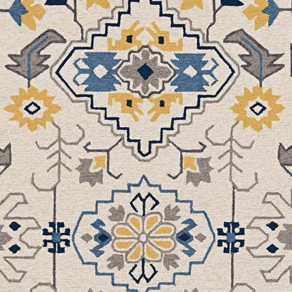 3' X 5' Ivory Blue And Yellow Southwestern Hand Tufted Area Rug