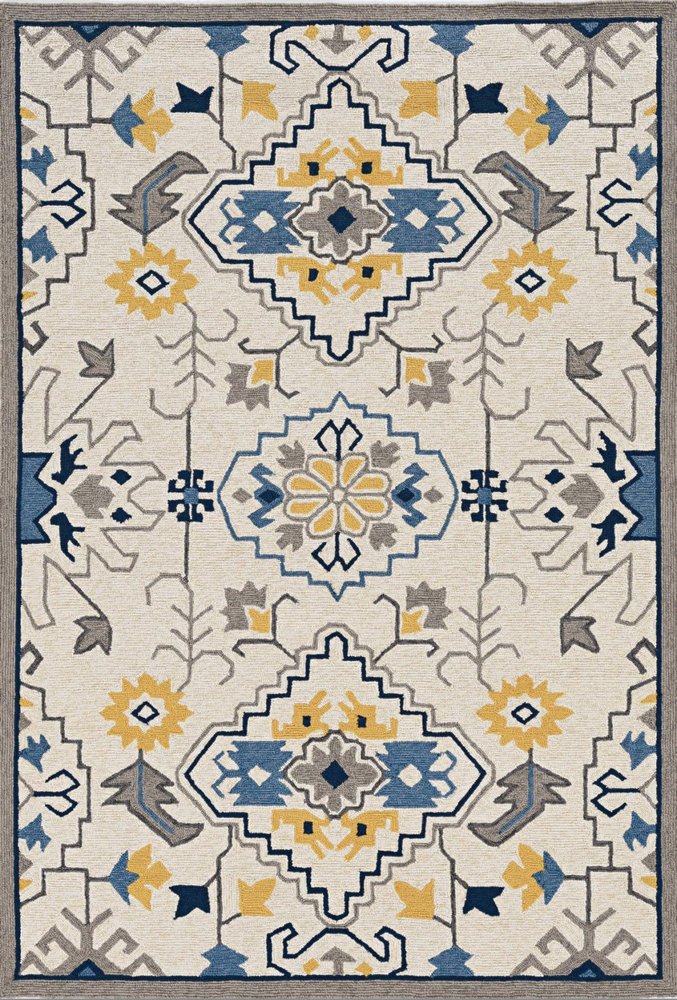 2' X 3' Ivory Blue And Yellow Southwestern Hand Tufted Area Rug