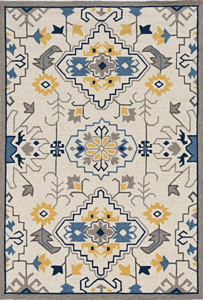 2' X 3' Ivory Blue And Yellow Southwestern Hand Tufted Area Rug