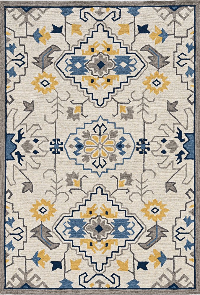 3' X 5' Ivory Blue And Yellow Southwestern Hand Tufted Area Rug