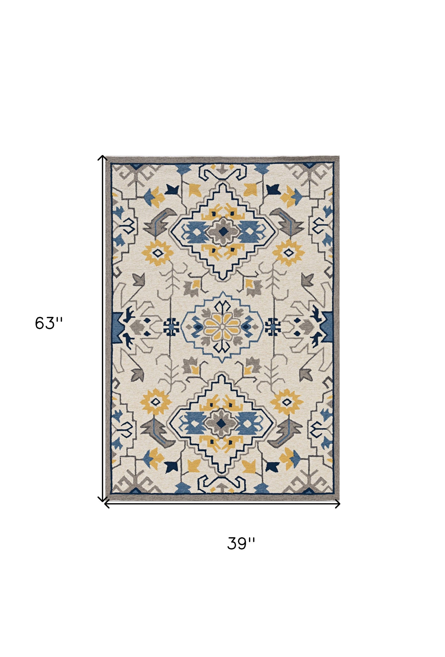 2' X 3' Ivory Southwestern Hand Tufted Area Rug